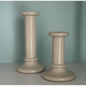 Vintage Candle Sticks Farmhouse Country HARTSTONE POTTERY USA WHITE CREAM Signed